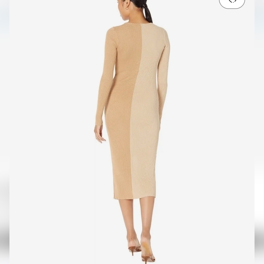 NWT Monrow Cardi Two-Tone Rib Knit Midi Dress Large Color-block Modal Cotton Tan - Picture 3 of 9
